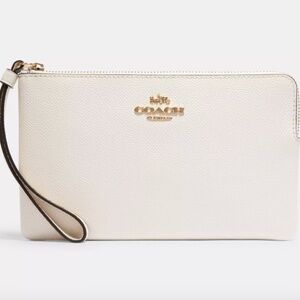 NEW Coach Large Corner Zip Wristlet Wallet Crossgrain Leather CV395 Chalk White